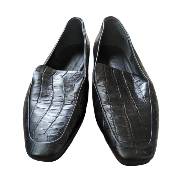 WERA Scandinavian Crocodile Embossed Black Leather Loafer Flats - 38 / 8 - Picture 3 of 10